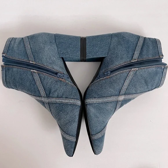 C Comfort Est 1946 Blue Denim Ankle Boots Booties Heels Boho Western 10 - Picture 5 of 11